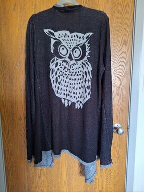 Coin 1804 Dark Heather Owl Graphic Long Sleeve Cardigan Size XL